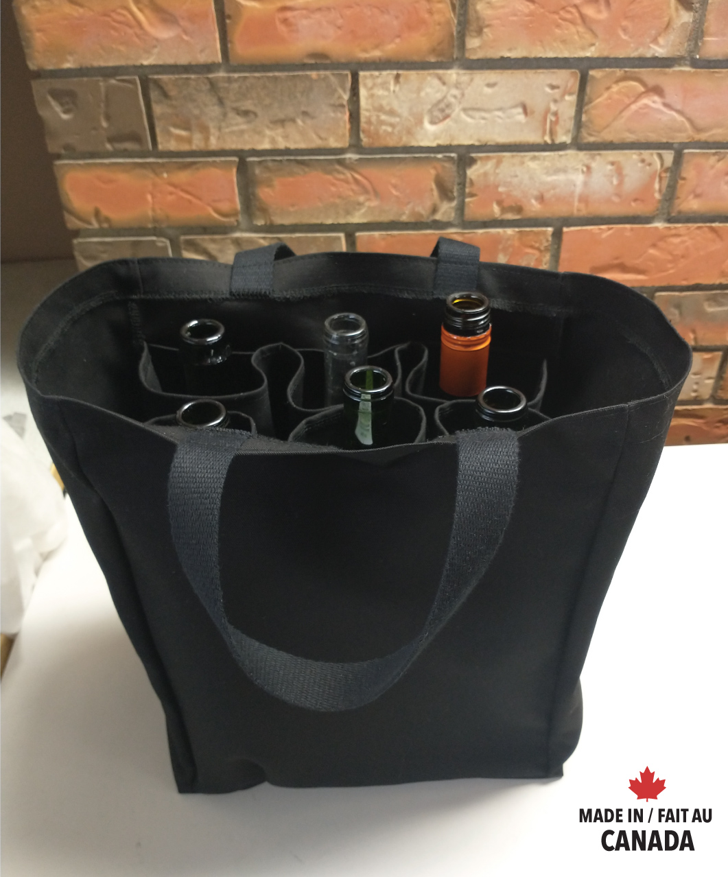 Made in Canada Cotton 6 bottle wine tote / grocery bag